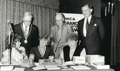 L-R: Ann Smith, Sidney Lumley (Head of W.C.A.), Jean Bellis, Julien Loffet, unknown, unknown